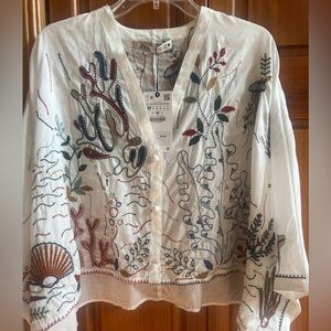 Zara Multicolor Embroidered White Blouse